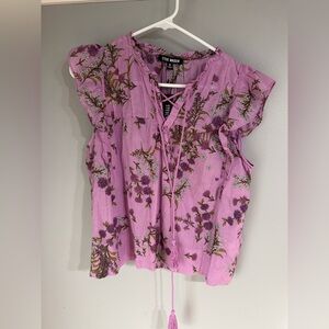 Steve Madden NWT Purple Floral Sleeveless Blouse Small Lace Front Bellamy Top